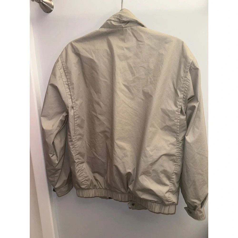Members Only Tan Bomber Jacket Hunter Green Trim Plaid Lining Mens Small Vintage